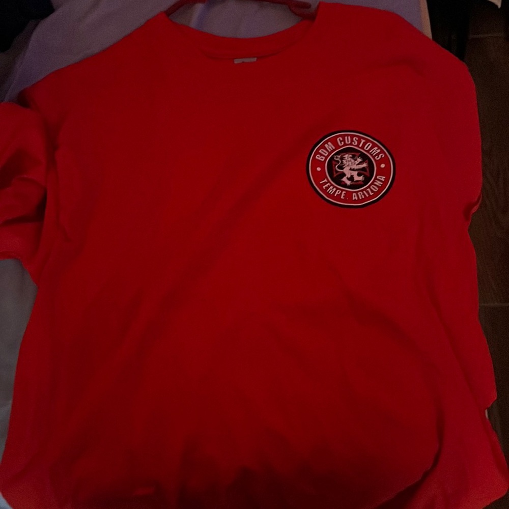 red graphic tee